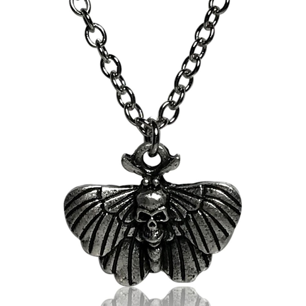 Small Gothic Punk Moth Butterfly Skull Pendant Necklace